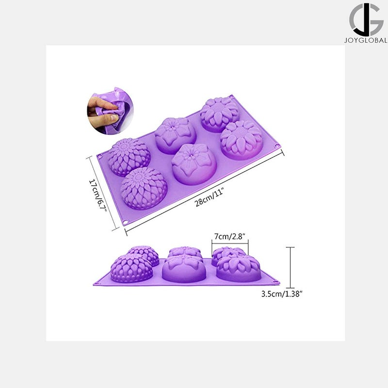 JoyGlobal Silicone 6 Cavity Sunflower Mixed Flower Chrysanthemum Cupcake Baking Muffin Candle Soap Mould Output Weight Approx 100 Grams - Image 4
