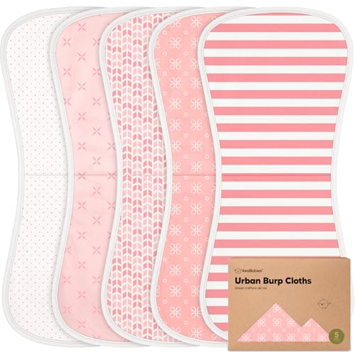 KeaBabies Organic Burp Cloths Baby Boy Girl 5Pack Super Absorbent Cotton Burping Cloths for Babies Soft Plush Newborn Spit Up Rags Infant Towels for Milk Spit Up Unisex Large 21 x 10 Blush - Image 1