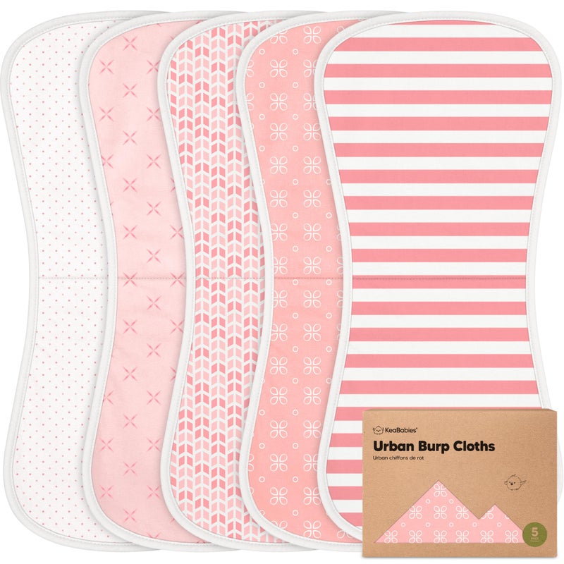 KeaBabies Organic Burp Cloths Baby Boy Girl 5Pack Super Absorbent Cotton Burping Cloths for Babies Soft Plush Newborn Spit Up Rags Infant Towels for Milk Spit Up Unisex Large 21 x 10 Blush - Image 2