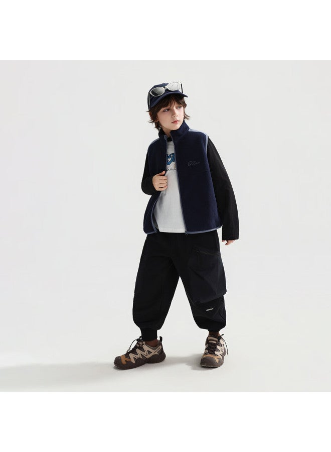 Ask Junior Kids Vest 26 Spring Mid-large Child Corn Grain Fleece Jacket Boys Fleece Vest Cardigan Blue 130