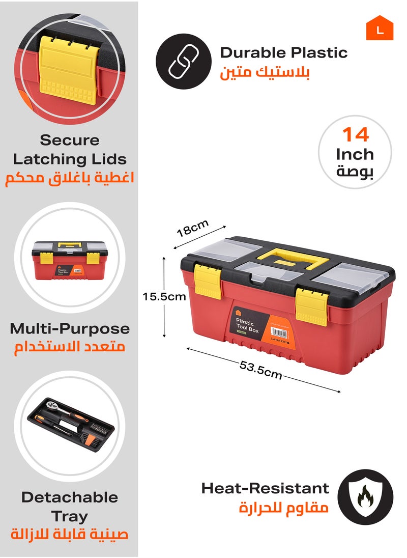 LAWAZIM - Plastic Tool Box - 14 Inch - Durable Storage Organizer with Removable Tray, Secure Latch, and Multiple Compartments - Ideal for Workshops, Garages, and On-the-Go Repairs - Image 1