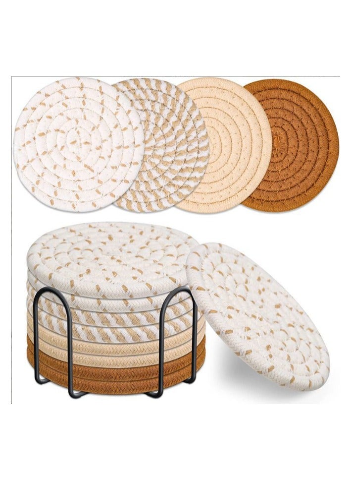 مجموعة من 8 للمشروبات، والبيرة، والقهوة، والقطن المنسوج 4 ألوان، والقهوة الممتصة مع حامل - Image 3