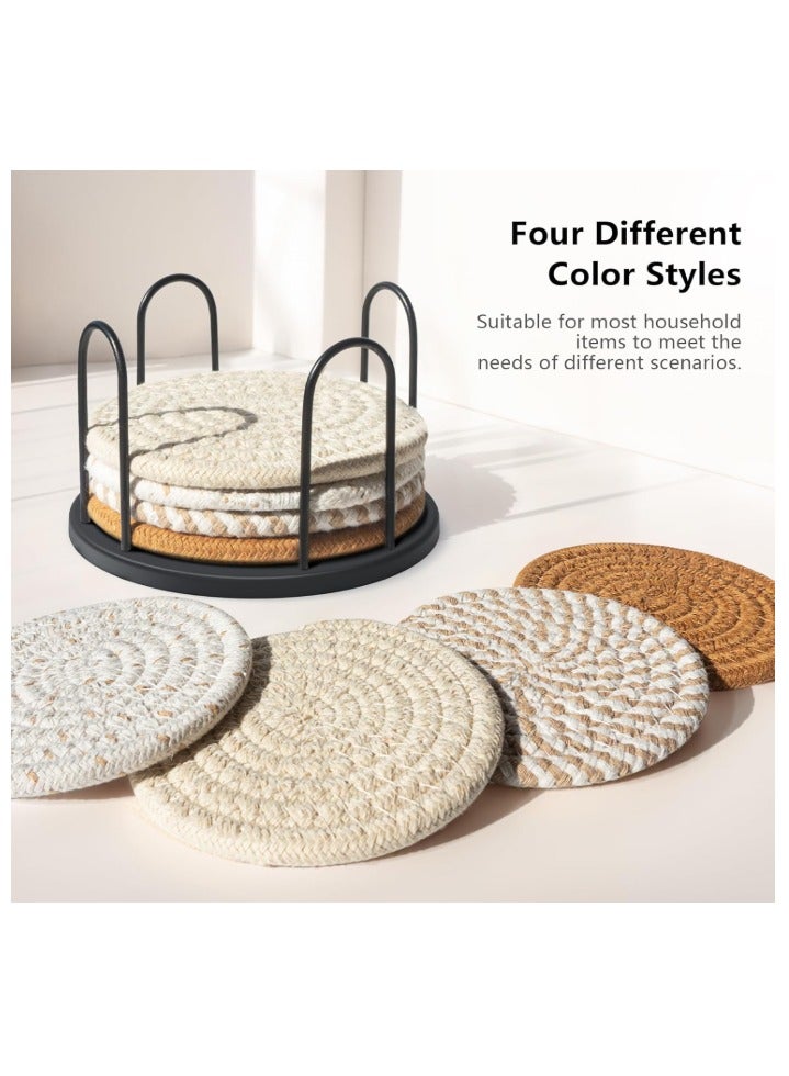 مجموعة من 8 للمشروبات، والبيرة، والقهوة، والقطن المنسوج 4 ألوان، والقهوة الممتصة مع حامل - Image 1