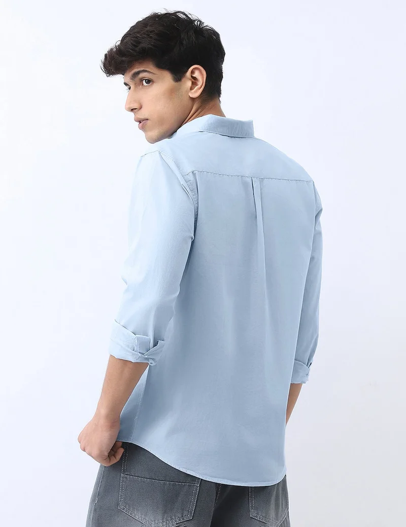 Urbano Fashion  Urbano Fashion Men's Light Blue Cotton Full Sleeve Regular Fit Casual Solid Shirt for Men | Best Price UAE