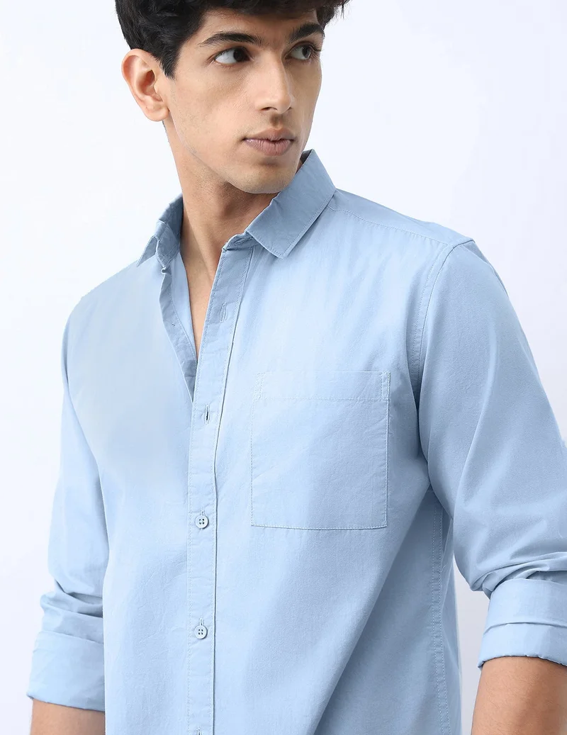 Urbano Fashion  Urbano Fashion Men's Light Blue Cotton Full Sleeve Regular Fit Casual Solid Shirt for Men | Best Price UAE