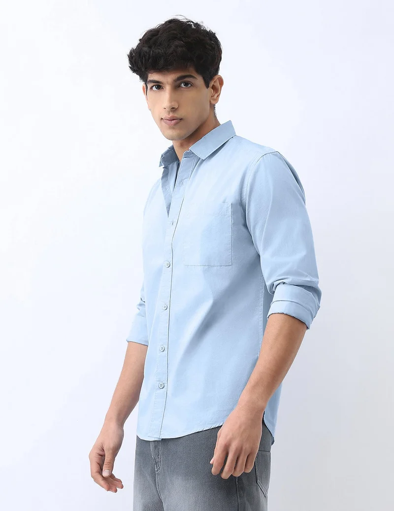 Urbano Fashion Men's Light Blue Cotton Full Sleeve Regular Fit Casual Solid Shirt