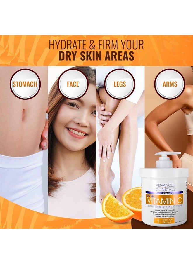 Advanced Clinicals كريم الجسم بفيتامين C + لوشن مرطب عسل مانوكا 2-باك مجموعة العناية بالبشرة. كريمات مضادة للشيخوخة للجسم والوجه للبشرة الجافة، التجاعيد، الخطوط الدقيقة، وبقع العمر، 16 أونصة (حزمة 2-باك) - Image 4