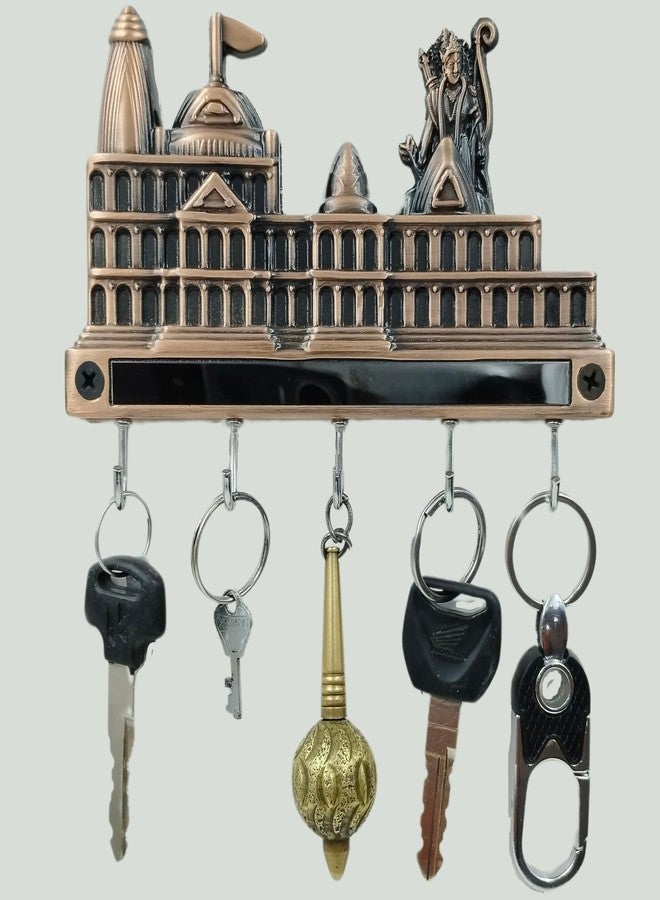 JKC Ram Mandir Key Holder for Home & Office Key Chain Holder for Wall Key Stand Key Hanger Key Chain Holder Key Organizer - 5 Pin - 1 Pcs Antique Copper Finish - Image 1