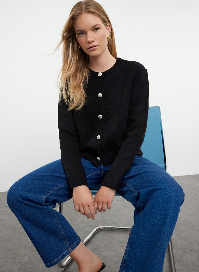 trendyol Black Basic Jacket Look Knitted Cardigan - Image 1