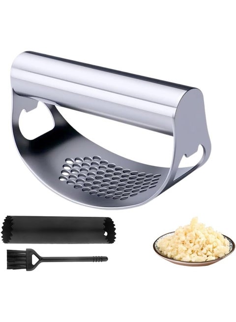 Upgraded stainless steel garlic press – professional kitchen tool for crushing garlic, durable garlic chopper, sturdy garlic mincer, garlic press (1 piece).