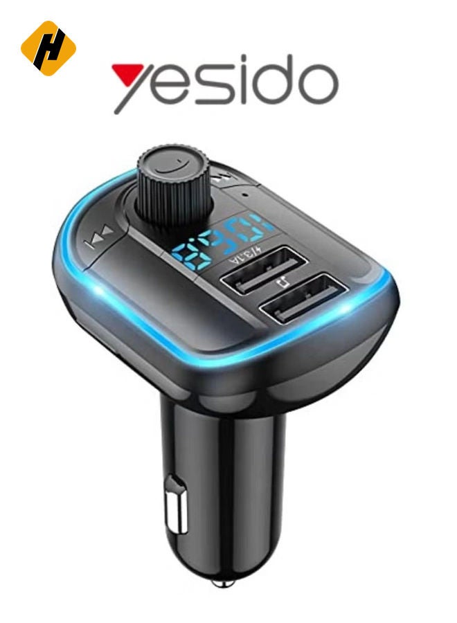 HuHa Yesido Y44 Bluetooth V5.0 FM Transmitter 3.1A Dual USB Car Charger RGB Backlit Light LED Digital Display Wireless Radio Adapter HiFi Music Play Car Kit with Mic Hands Free Calls - Image 1