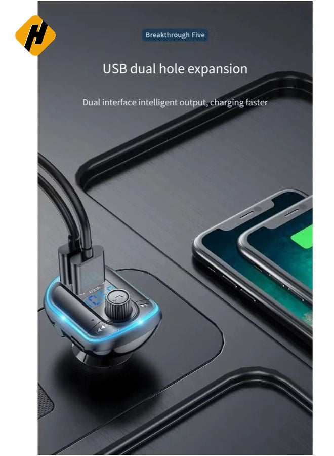HuHa Yesido Y44 Bluetooth V5.0 FM Transmitter 3.1A Dual USB Car Charger RGB Backlit Light LED Digital Display Wireless Radio Adapter HiFi Music Play Car Kit with Mic Hands Free Calls - Image 3