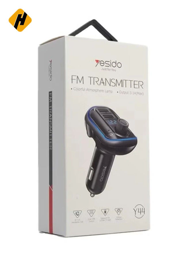 HuHa Yesido Y44 Bluetooth V5.0 FM Transmitter 3.1A Dual USB Car Charger RGB Backlit Light LED Digital Display Wireless Radio Adapter HiFi Music Play Car Kit with Mic Hands Free Calls - Image 5