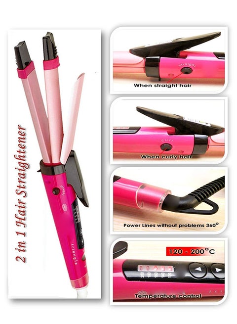 1818 Professional Curler & Straightener 2 in 1 Hair Beauty Set Curled Straight or Curl Styler Iron Variable Temperature