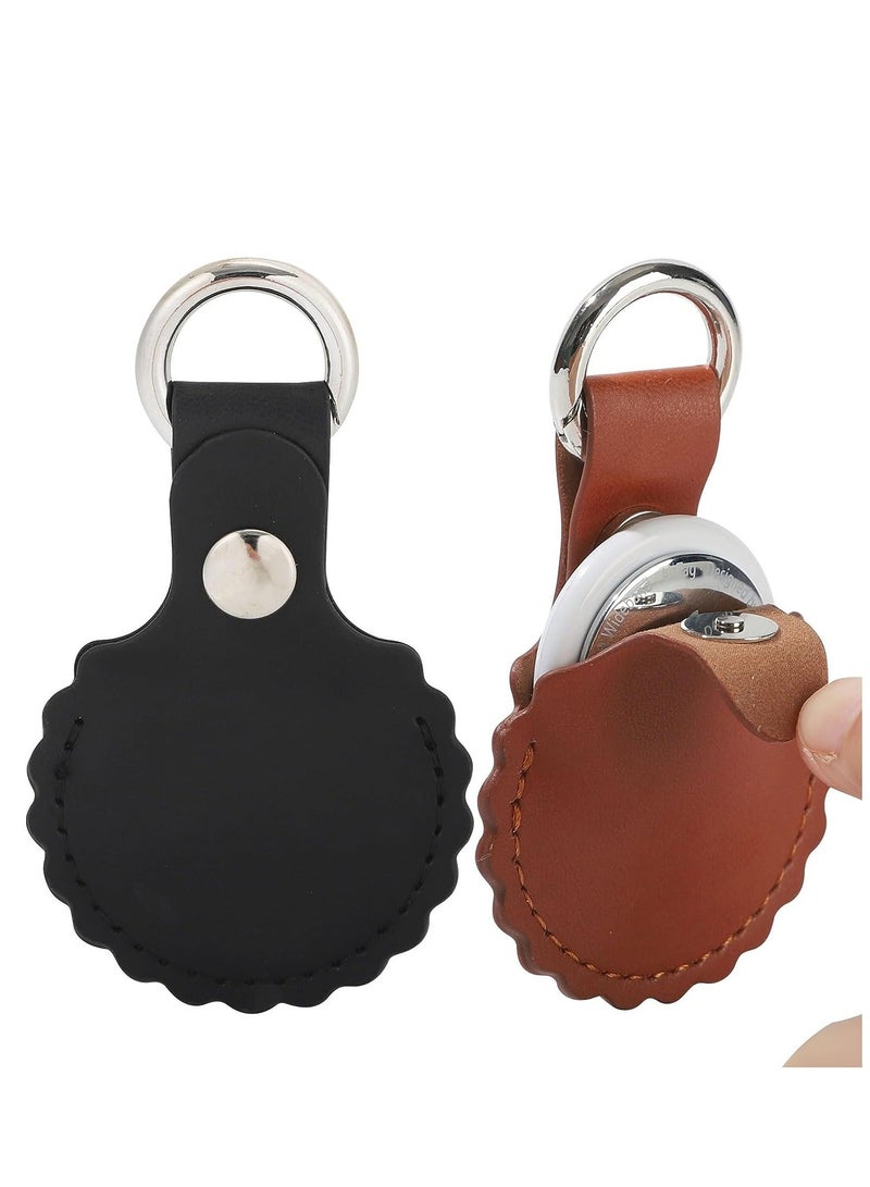 Y&D AirTag Holder Keychain Case, 2 Pack Protective Leather Airtags Case Tracker Cover Compatible with Apple Air Tag Key Ring for Luggage Backpack, Kids and More, Black Brown - Image 1