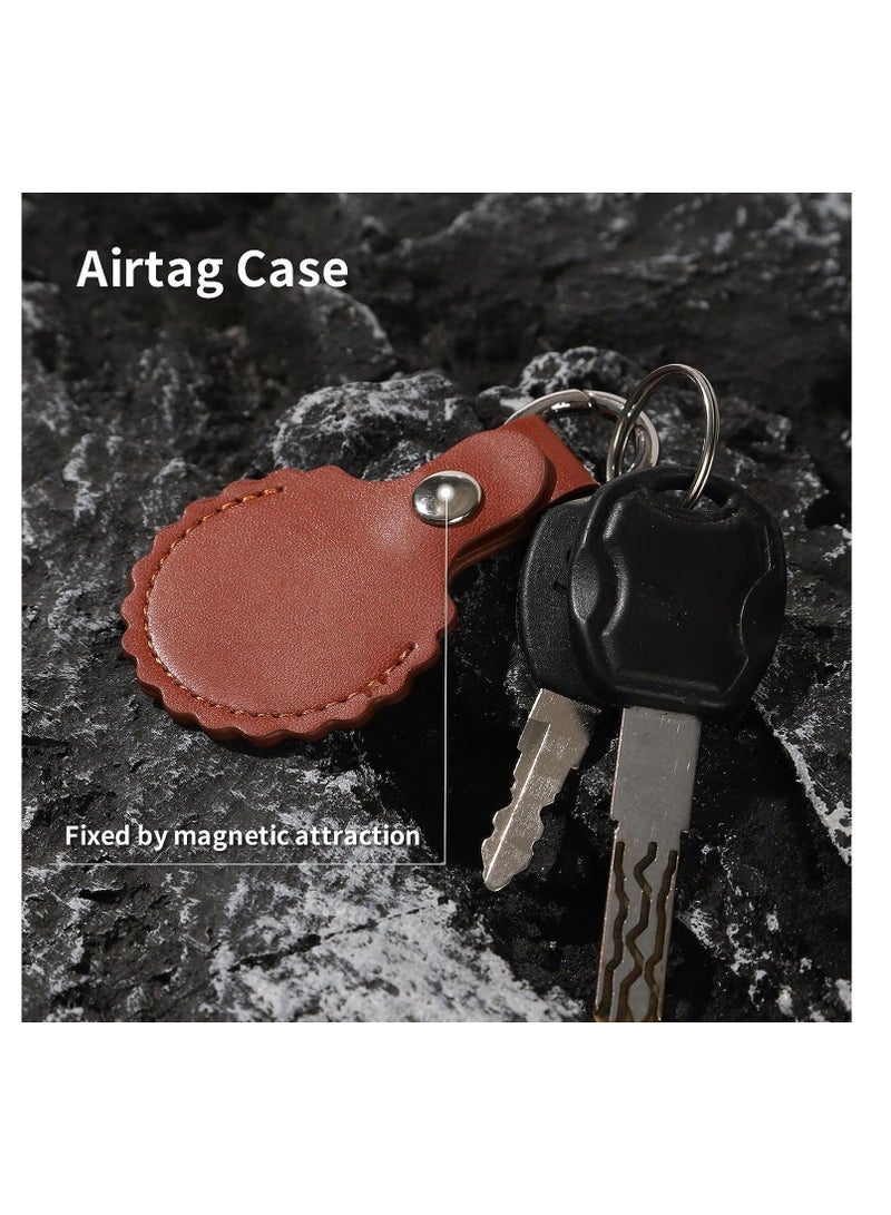 Y&D AirTag Holder Keychain Case, 2 Pack Protective Leather Airtags Case Tracker Cover Compatible with Apple Air Tag Key Ring for Luggage Backpack, Kids and More, Black Brown - Image 5