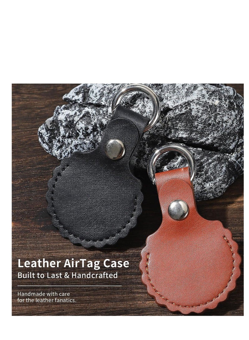 Y&D AirTag Holder Keychain Case, 2 Pack Protective Leather Airtags Case Tracker Cover Compatible with Apple Air Tag Key Ring for Luggage Backpack, Kids and More, Black Brown - Image 2