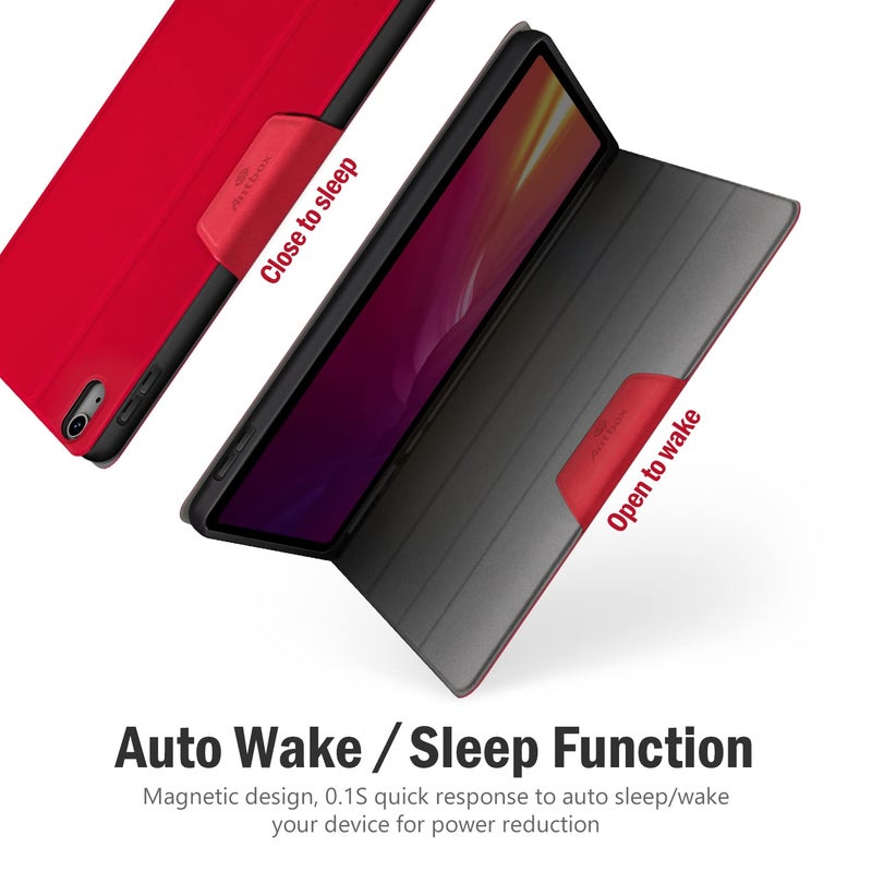 Antbox Case for iPad (A16) 11th Generation 11'' 2025/iPad 10th Generation 10.9'' 2022 with Built-in Pencil Holder Auto Sleep/Wake Function PU Leather Smart Cover (Red) - Image 2