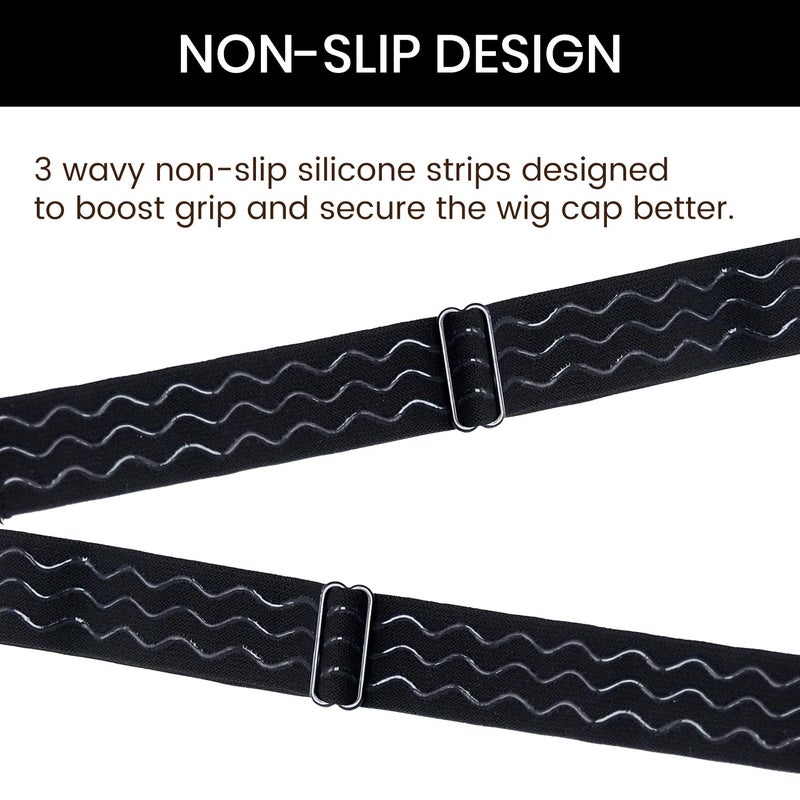 Jozlynn Adjustable Elastic Wig Band with Hooks No Slip Band for Glueless Wigs Black Lace Front Wig Strap for Wigs Making 3Pcs (Black) - Image 2