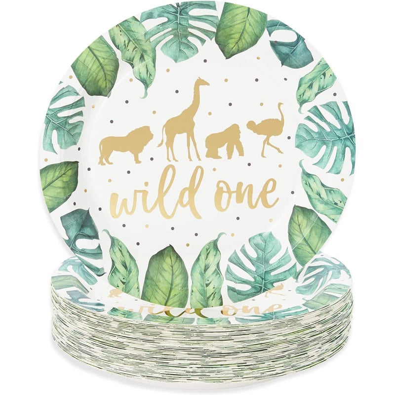 Sparkle and Bash Sparkle and Bash 48 Pack Wild One Paper Plates for Safari Birthday Party 9 In 