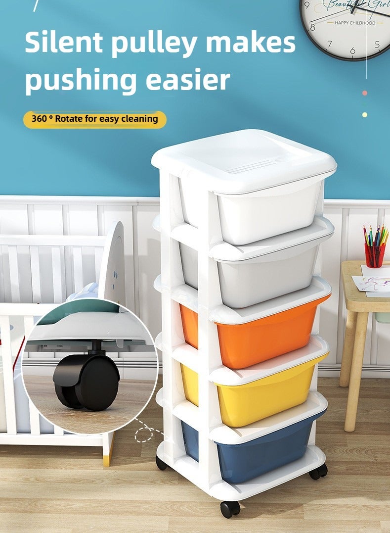 Haidue Multicolor 5-Drawer Plastic Rolling Cabinet Clothes Storage Box Organizer with Wheels for Toys Kitchen Container Bathroom Living Room Office and Playroom  - Image 2