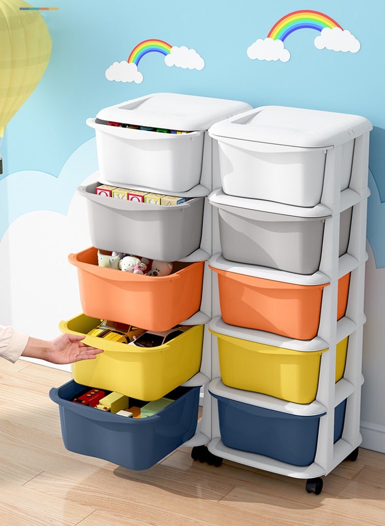 Haidue Multicolor 5-Drawer Plastic Rolling Cabinet Clothes Storage Box Organizer with Wheels for Toys Kitchen Container Bathroom Living Room Office and Playroom  - Image 4