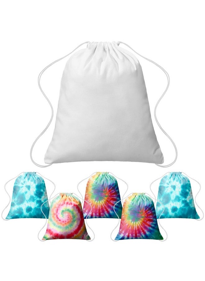 Saintrygo Saintrygo 6 Pieces Tie Dye Cotton Drawstring Bags Drawstring Tote Backpack Items to Tie Dye DIY Birthday Party Favor Bags (White)  - Image 1