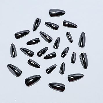 24 قطعة أظافر ضغط كروم لوز قصيرة زرقاء داكنة صلبة بيضاوية فرنسية ملصقة للنساء والمراهقات بتصاميم أظافر معدنية مزيفة - Image 3