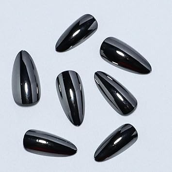 24 قطعة أظافر ضغط كروم لوز قصيرة زرقاء داكنة صلبة بيضاوية فرنسية ملصقة للنساء والمراهقات بتصاميم أظافر معدنية مزيفة - Image 5