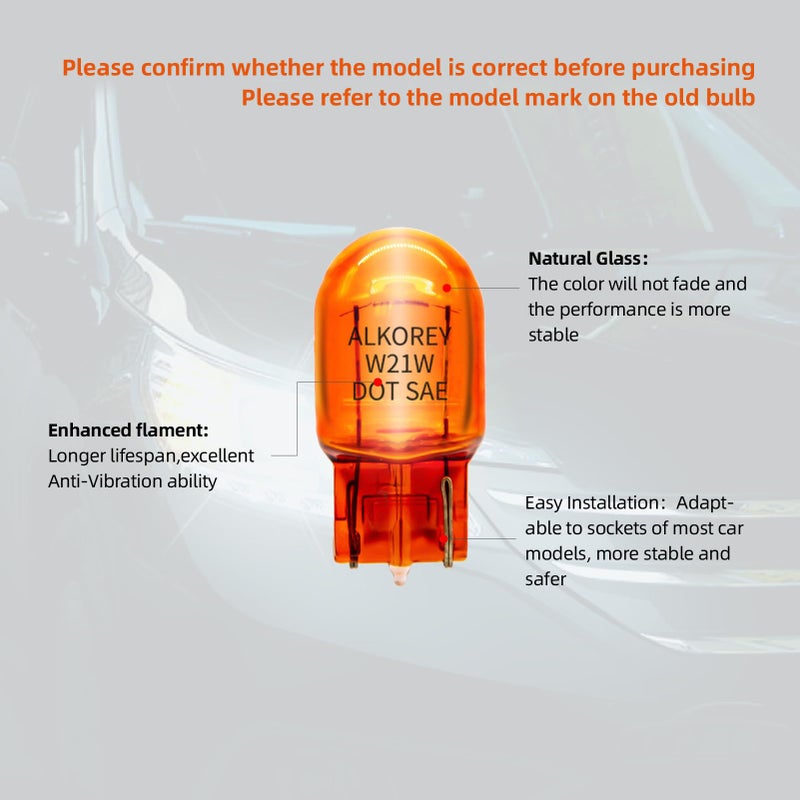 ALKOREY-T20 W21W 7440 Turn Signal Bulbs,2100K Amber 12V 21W 7440NA Automotive Light Bulb,Car Miniature Lamps,Ideal for Parking,2 Pack - Image 2