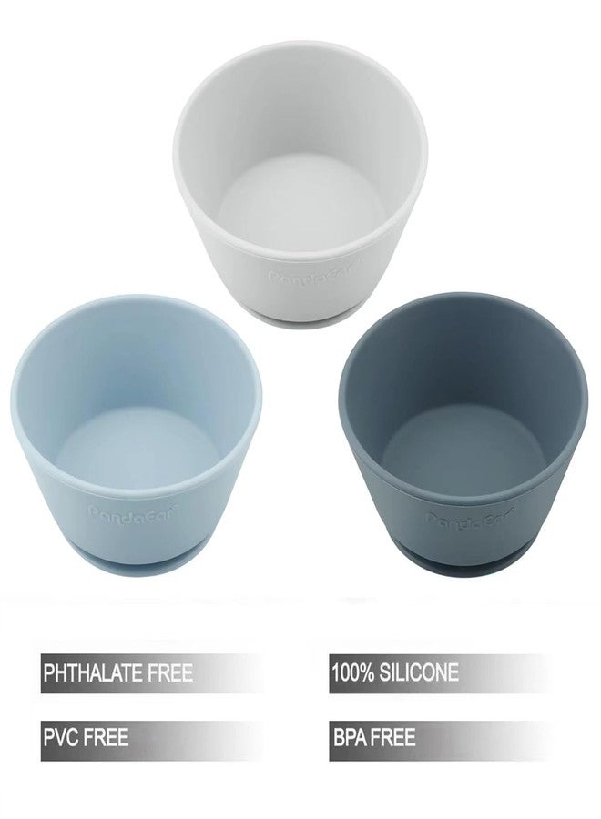 PandaEar 3 Pack Baby Suction Bowls|Silicone Food Bowls First Stage Feeding for Baby Toddler Infant Kids| Food Grade Soft Safe BPA-Free Silicone Toddler Bowls -Blue/Gray - Image 2
