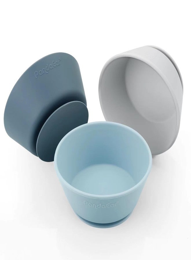 PandaEar 3 Pack Baby Suction Bowls|Silicone Food Bowls First Stage Feeding for Baby Toddler Infant Kids| Food Grade Soft Safe BPA-Free Silicone Toddler Bowls -Blue/Gray - Image 1
