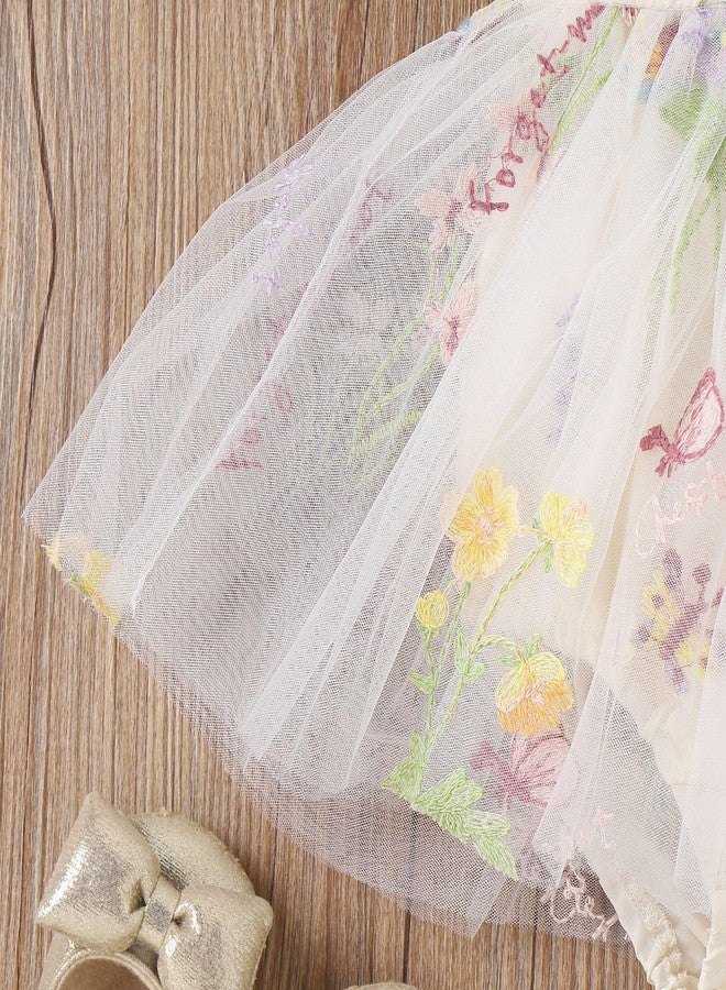 ODASDO Infant Wedding Dress Baby Girl Fairy Tulle Romper Flower Embroidery Princess One-Piece Bodysuit with Headband One Year Old Birthday Party Cake Smash Outfit Newborn Photo Shooting Apricot 9-12 Months - Image 5