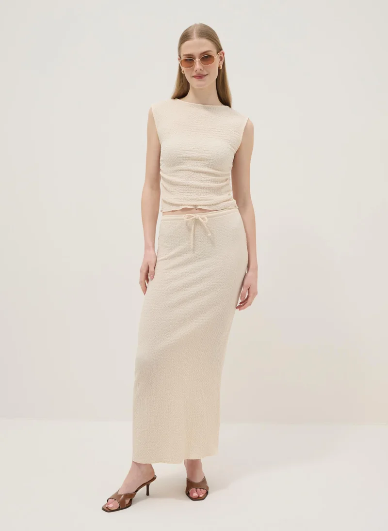 او في اس OVS Beige Stretch Tank Top With Textured Finish