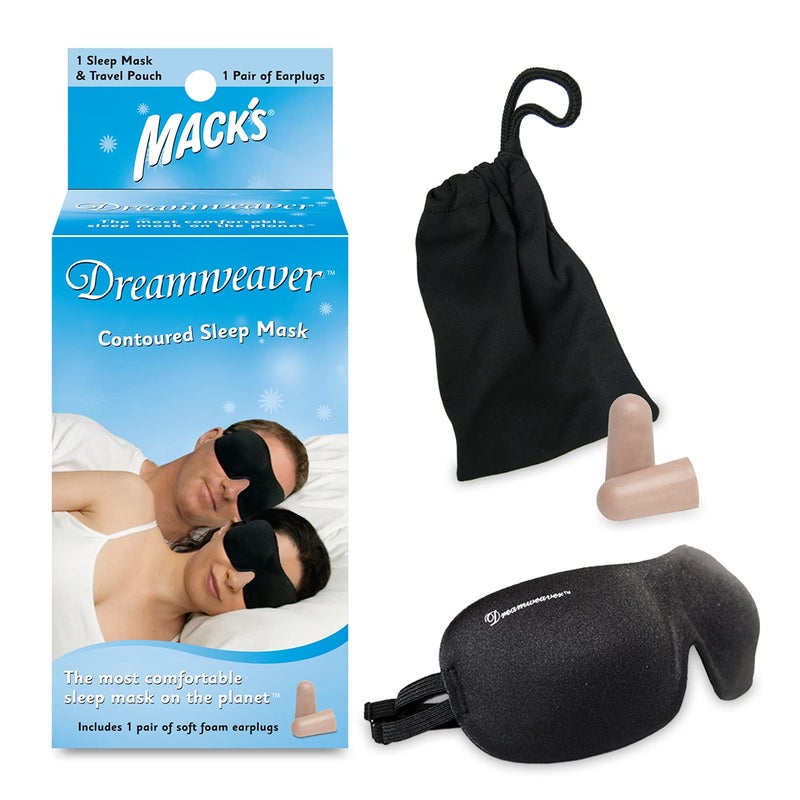 Macks Dreamweaver Contoured Sleep Mask Comfortable Adjustable Dual Strap Eye Mask Ultra Soft Foam Earplugs - Image 1