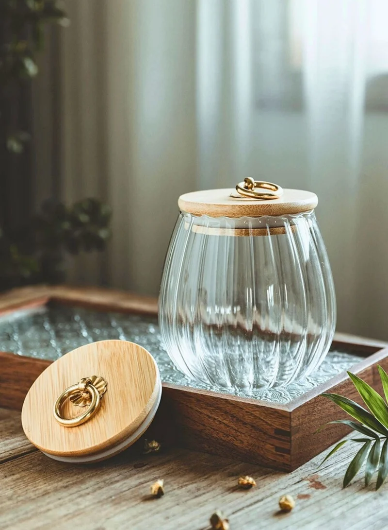 1Chase Borosilicate Glass Storage Jars With Airtight Bamboo Lid And Metal Handle, Set of 2 (Oval & Conical) 600/700ML