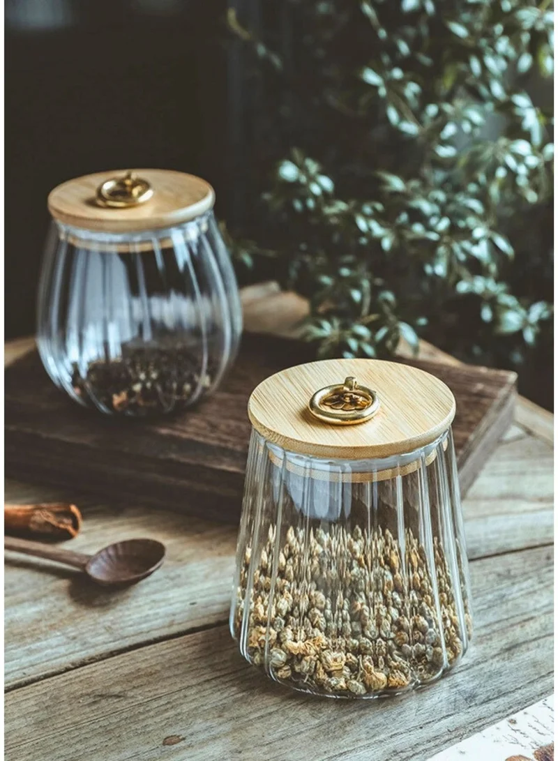 1Chase Borosilicate Glass Storage Jars With Airtight Bamboo Lid And Metal Handle, Set of 2 (Oval & Conical) 600/700ML