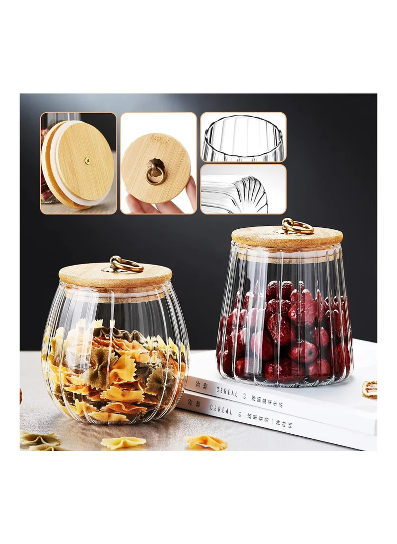 1Chase Borosilicate Glass Storage Jars With Airtight Bamboo Lid And Metal Handle, Set of 2 (Oval & Conical) 600/700ML