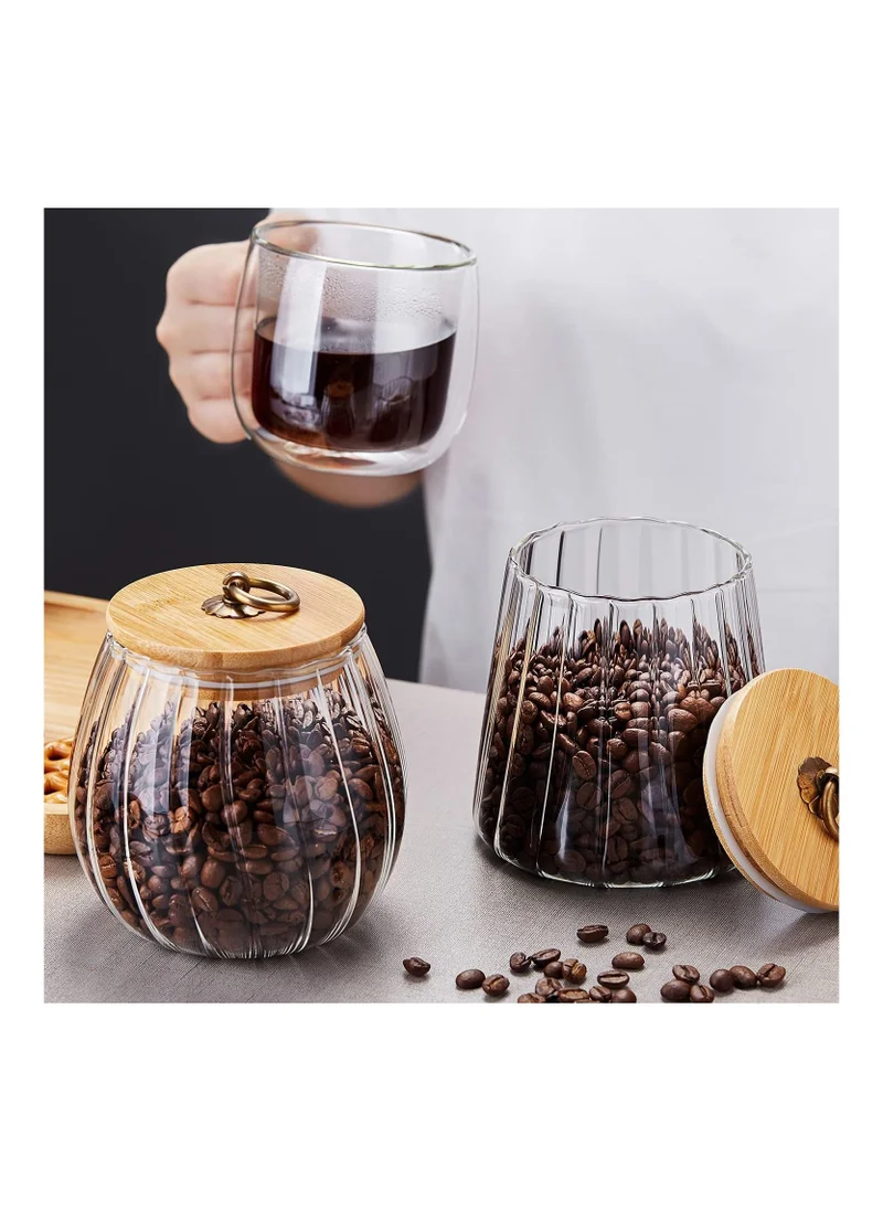 1Chase Borosilicate Glass Storage Jars With Airtight Bamboo Lid And Metal Handle, Set of 2 (Oval & Conical) 600/700ML