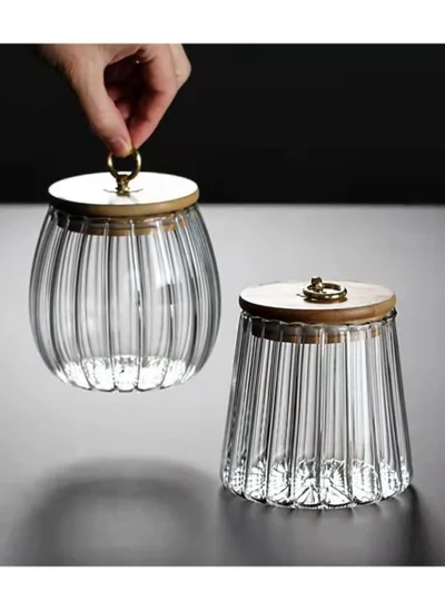 1Chase Borosilicate Glass Storage Jars With Airtight Bamboo Lid And Metal Handle, Set of 2 (Oval & Conical) 600/700ML