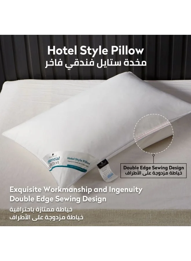 Donetella Bed Pillow, 2 Pieces, 1000 Gram, Size 50x75 cm, Luxury Down Alternative Filling, Soft Brushed Microfiber, Anti-Allergy, White, Pack of 2