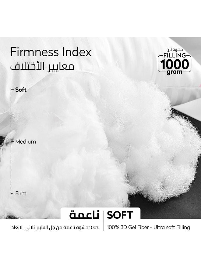 Bed Pillow, 2 Pieces, 1000 Gram, Size 50x75 cm, Luxury Down Alternative Filling, Soft Brushed Microfiber, Anti-Allergy, White, Pack of 2