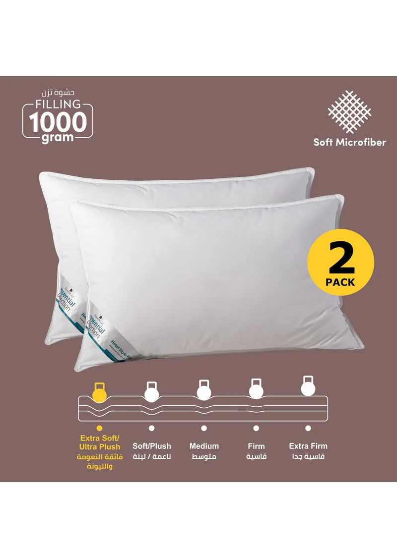 Donetella Bed Pillow, 2 Pieces, 1000 Gram, Size 50x75 cm, Luxury Down Alternative Filling, Soft Brushed Microfiber, Anti-Allergy, White, Pack of 2