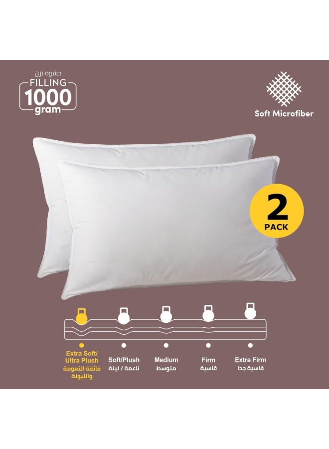 Donetella Bed Pillow, 2 Pieces, 1000 Gram, Size 50x75 cm, Luxury Down Alternative Filling, Soft Brushed Microfiber, Anti-Allergy, White, Pack of 2 - Image 1