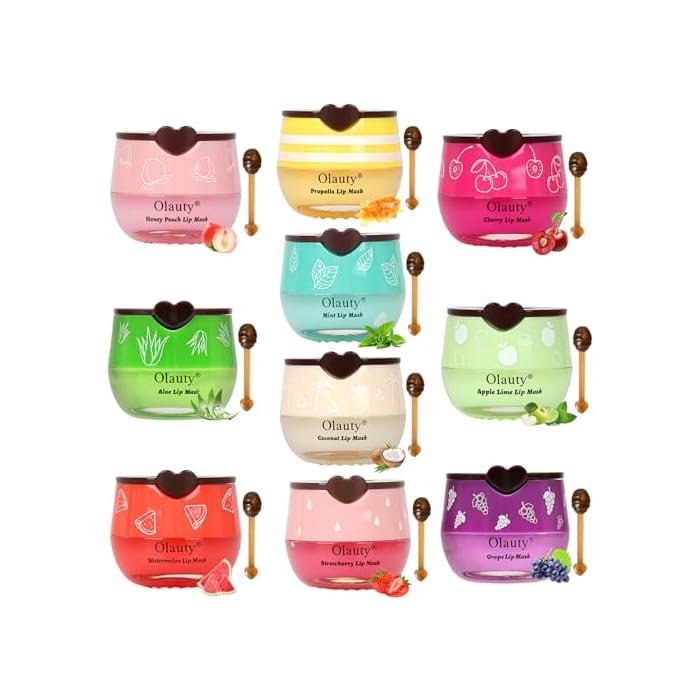 10 PCS Bee Lip Balm Honey Pot, Strawberry, Watermelon, Apple Lime, Cherry, Mint, Coconut, Aloe, Grapes, Peach & Honey Balm, Lip Mask Bulk, Moisturizing Lip Balm Set, Lip Sleeping Mask, Chapstick Bulk