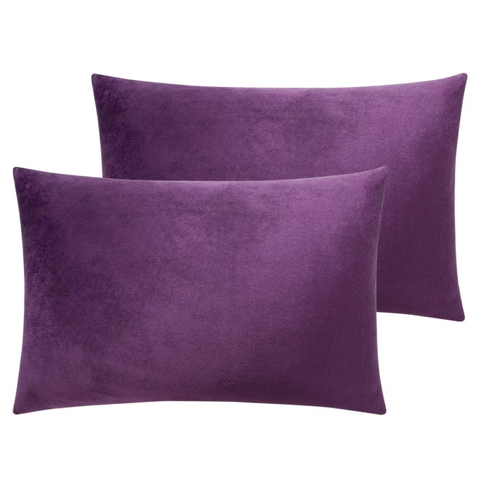 ZIPPED VELVET TODDLER PILLOWCASES 2 PACK COZY LUXURY FLANNEL PLUSH TRAVEL PILLOW CASES 13X18 INCHES PURPLE