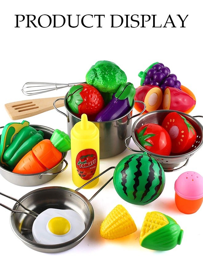 DUNISO 24 Pcs Stainless steel kitchen playset, children's mini pretend cooking utensils, with cooking utensils, apron and chef's hat, suitable for boys and girls aged 4 to 6 years old - Image 2