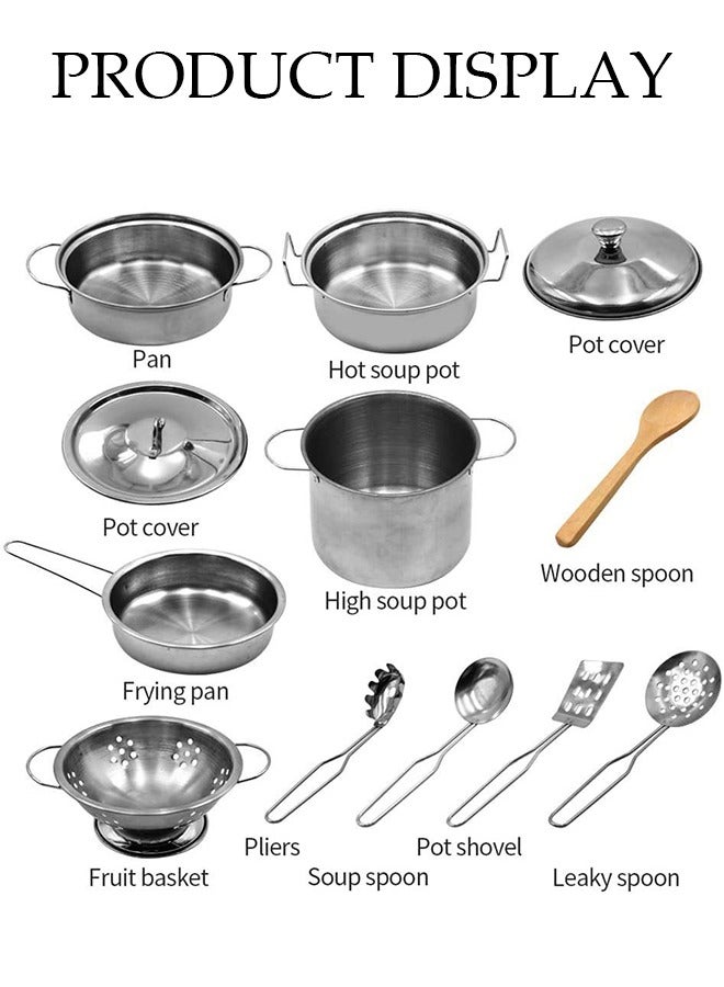 DUNISO 24 Pcs Stainless steel kitchen playset, children's mini pretend cooking utensils, with cooking utensils, apron and chef's hat, suitable for boys and girls aged 4 to 6 years old - Image 3