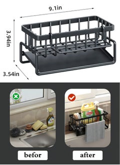 ELFSA Stainless steel dishwashing sponge holder، Dish Soap and Sponge Holder for Kitchen Accessories Storage, Black  - Image 3