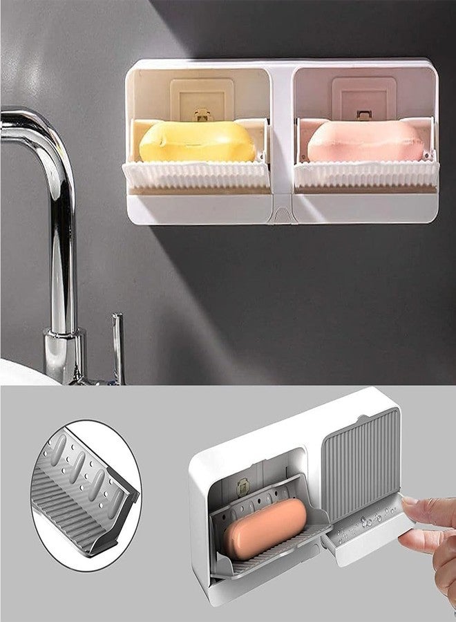 Wrixty Soap Holder Flip Lid Drain Soap Box Wall-Mounted Soap Dish with Drain Drawer Large Soap Dish Dish is Easy to Clean Home Kitchen Bathroom Double Compartment Storage - Image 3